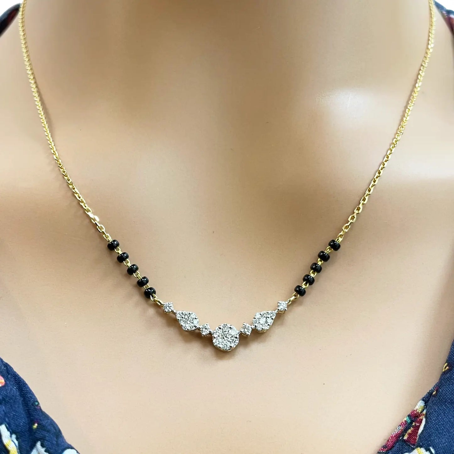 18ct Yellow Gold Natural Diamond 0.51ct Round & Pear Pendant Mangalsutra Necklace IGI Certified  Mangalsutra Chains