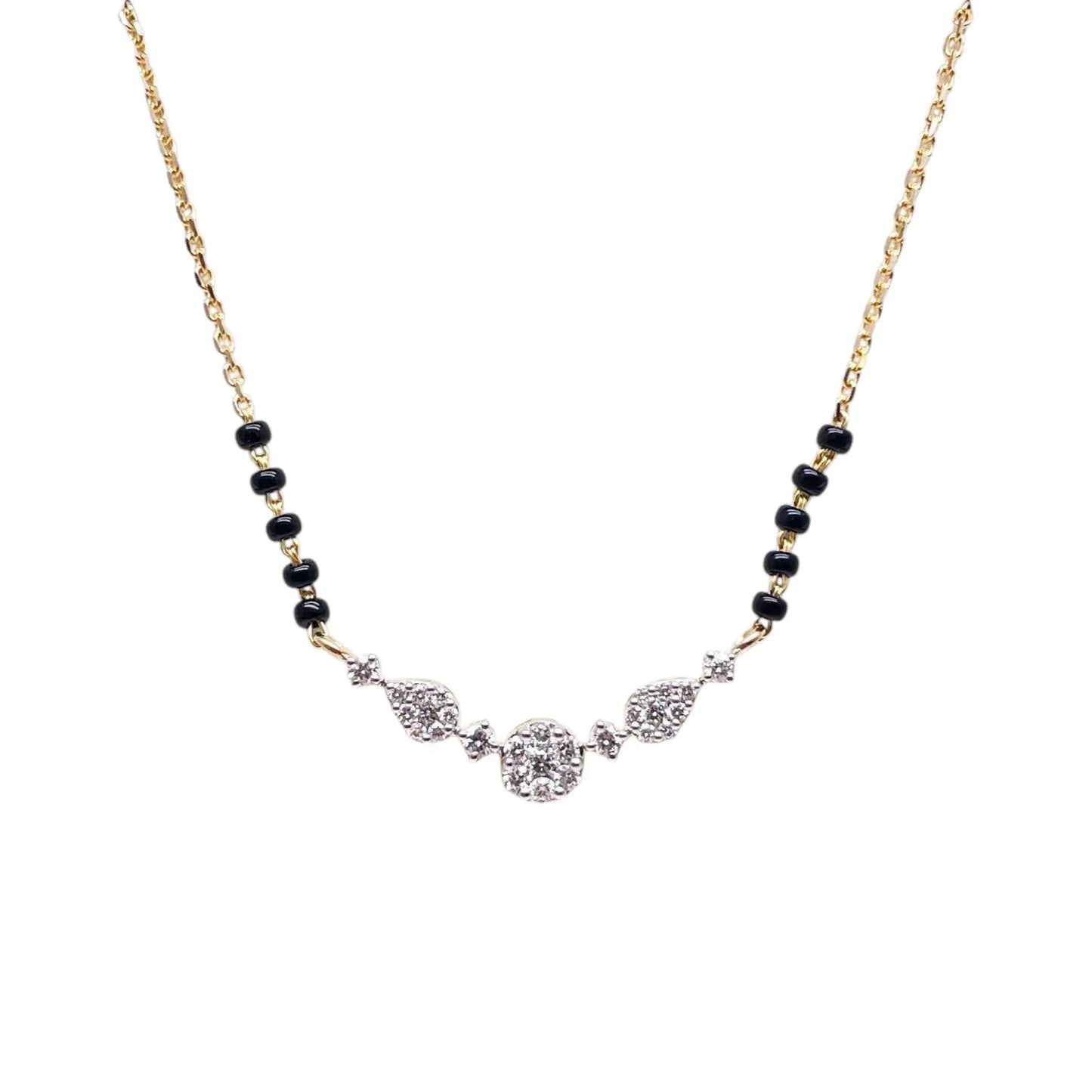 18ct Yellow Gold Natural Diamond 0.51ct Round & Pear Pendant Mangalsutra Necklace IGI Certified  Mangalsutra chain