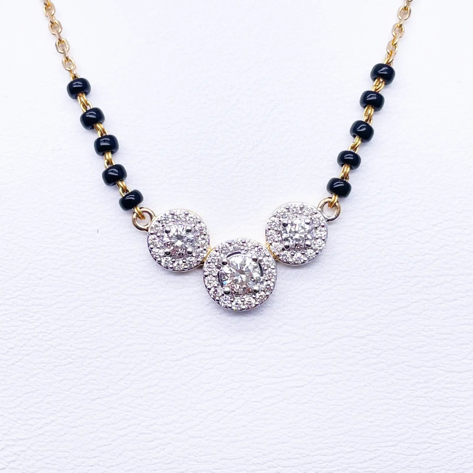 18ct Yellow Gold Natural Diamond 0.62ct Triple Halo Pendant Mangalsutra Necklace Hallmarked  Mangalsutra Chains