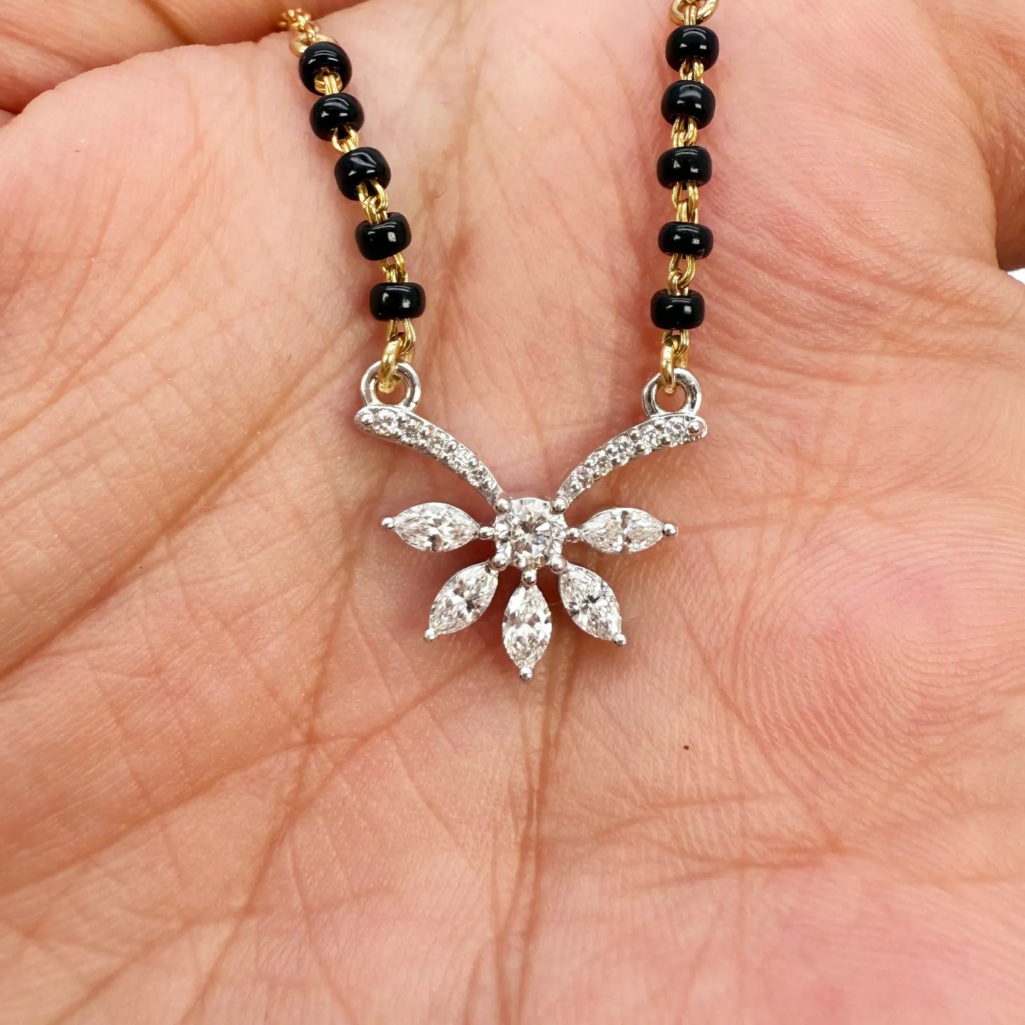18ct Yellow Gold Natural Marquise And Round Diamond 0.40ct Mangalsutra Necklace  Mangalsutra Chains