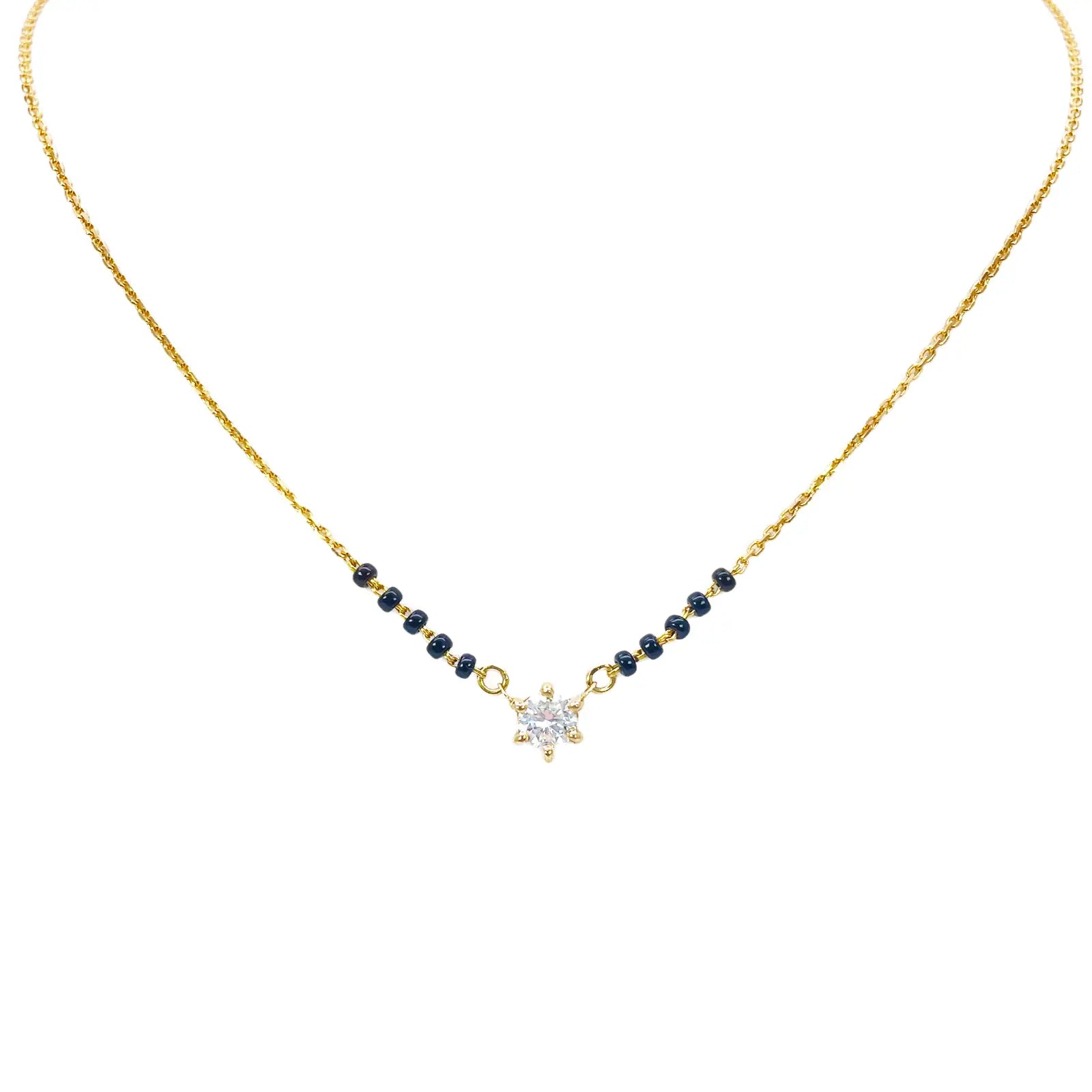 18ct YellowGold Lab Grown Diamond 6-Claw 0.50ct Beaded Mangalsutra Necklace IGI  Mangalsutra Chains