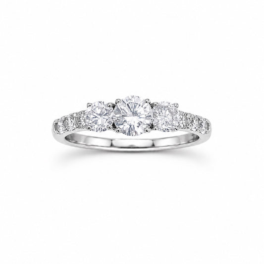 18ct White Gold Natural Diamond 0.95ct Trilogy Pave Shoulder Engagement Ring