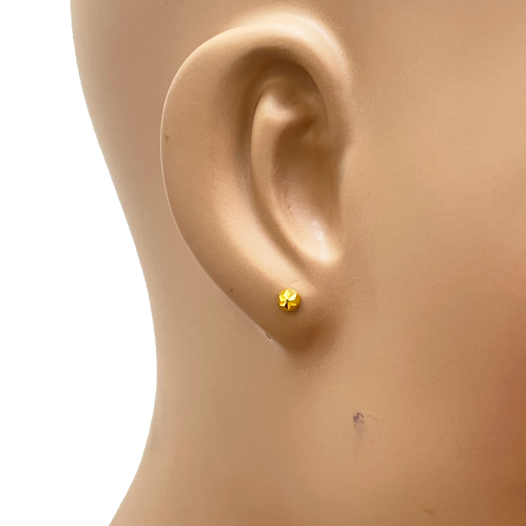 22 Karat Gelbgold Diamantgeschliffene Blumen-Rundball-Kinderohrringe 3,6 mm