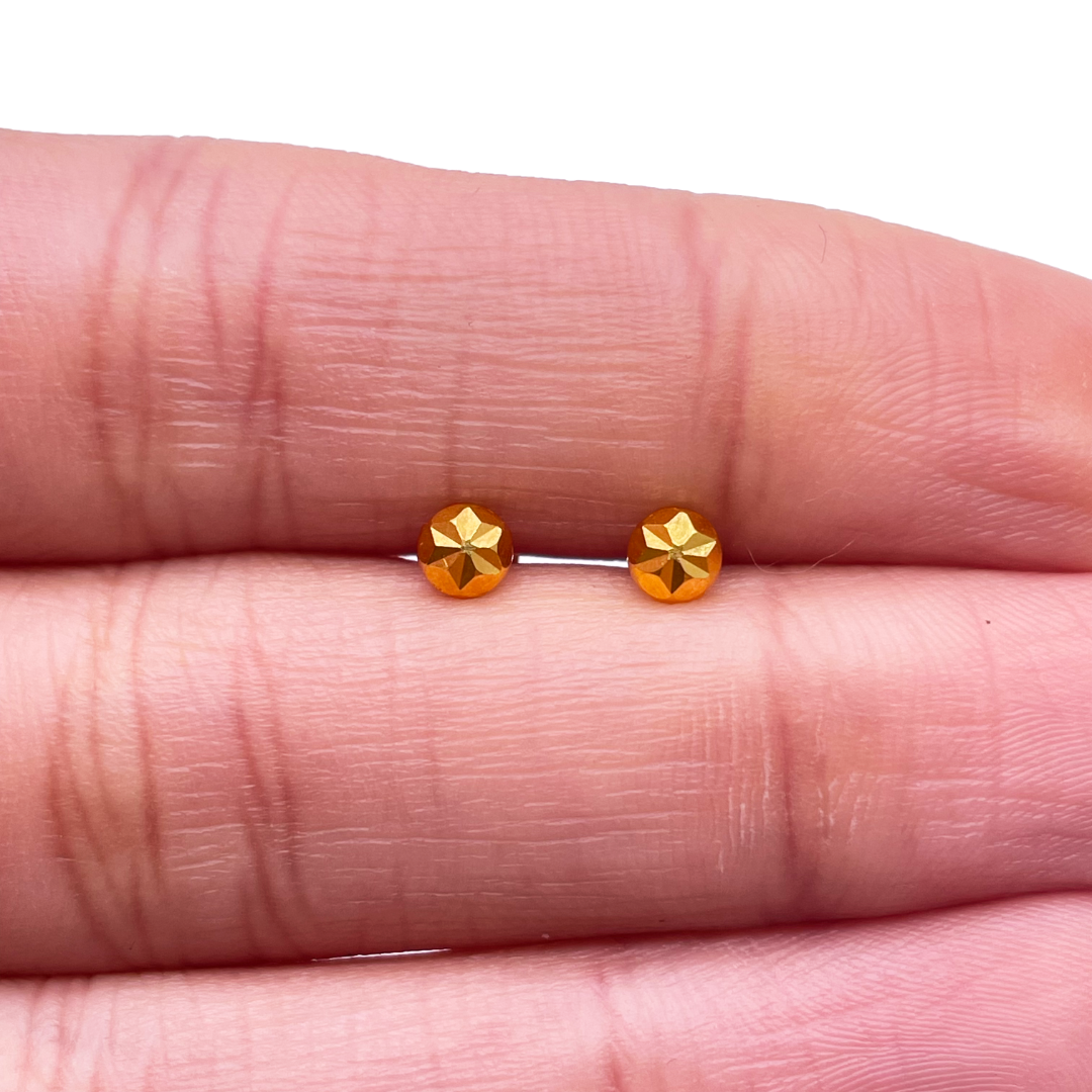22 Karat Gelbgold Diamantgeschliffene Blumen-Rundball-Kinderohrringe 3,6 mm