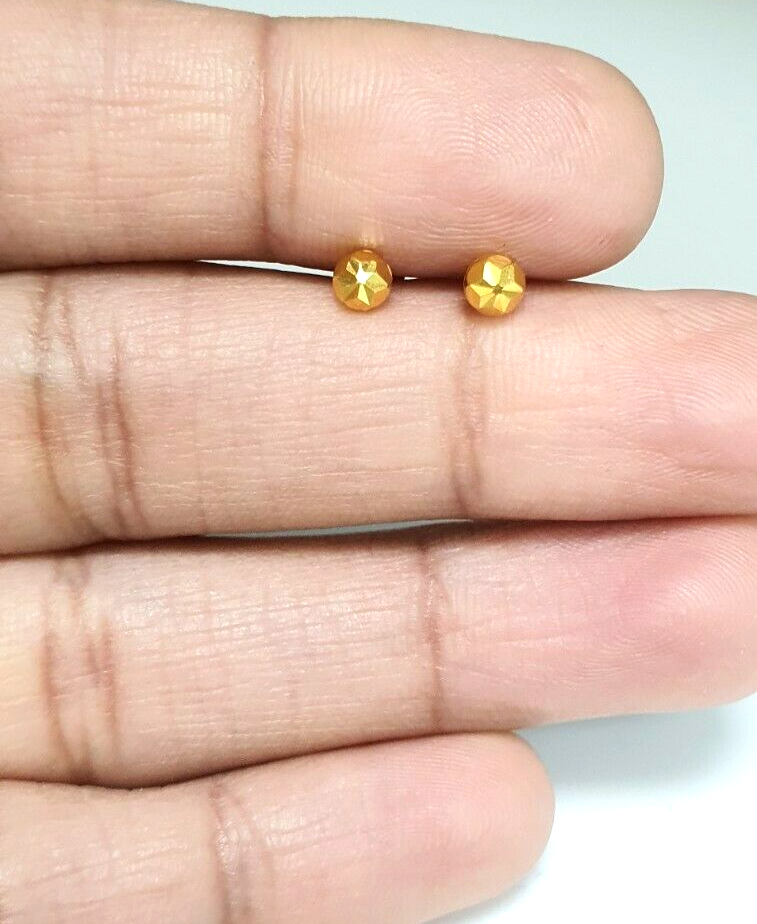 22 Karat Gelbgold Diamantgeschliffene Blumen-Rundball-Kinderohrringe 3,6 mm