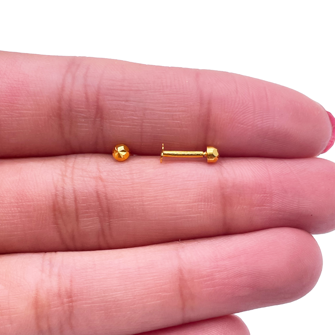 22 Karat Gelbgold Diamantgeschliffene Blumen-Rundball-Kinderohrringe 3,6 mm
