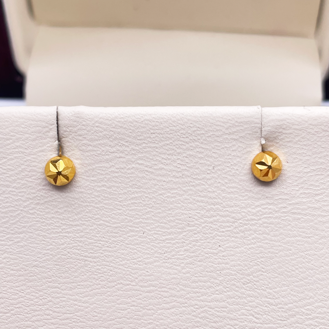 22 Karat Gelbgold Diamantgeschliffene Blumen-Rundball-Kinderohrringe 3,6 mm