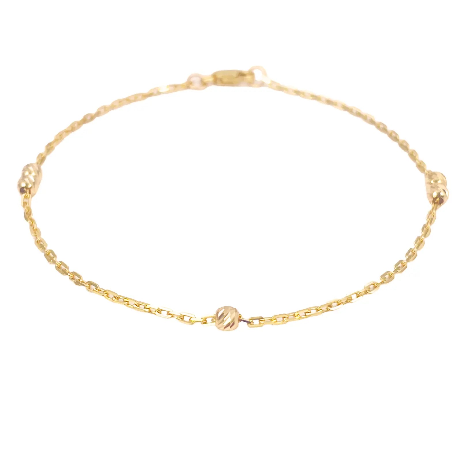 22ct Gold Beaded Bracelet Diamond Cut Cable Chain 7 Inches 2.8mm Width 
