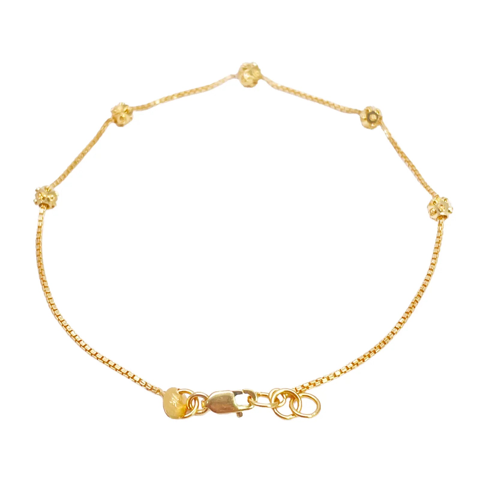 22ct Gold Beaded Bracelet Five Diamond Cut Beads Box Chain 7.5 Inches¬† Diamond Bracelets