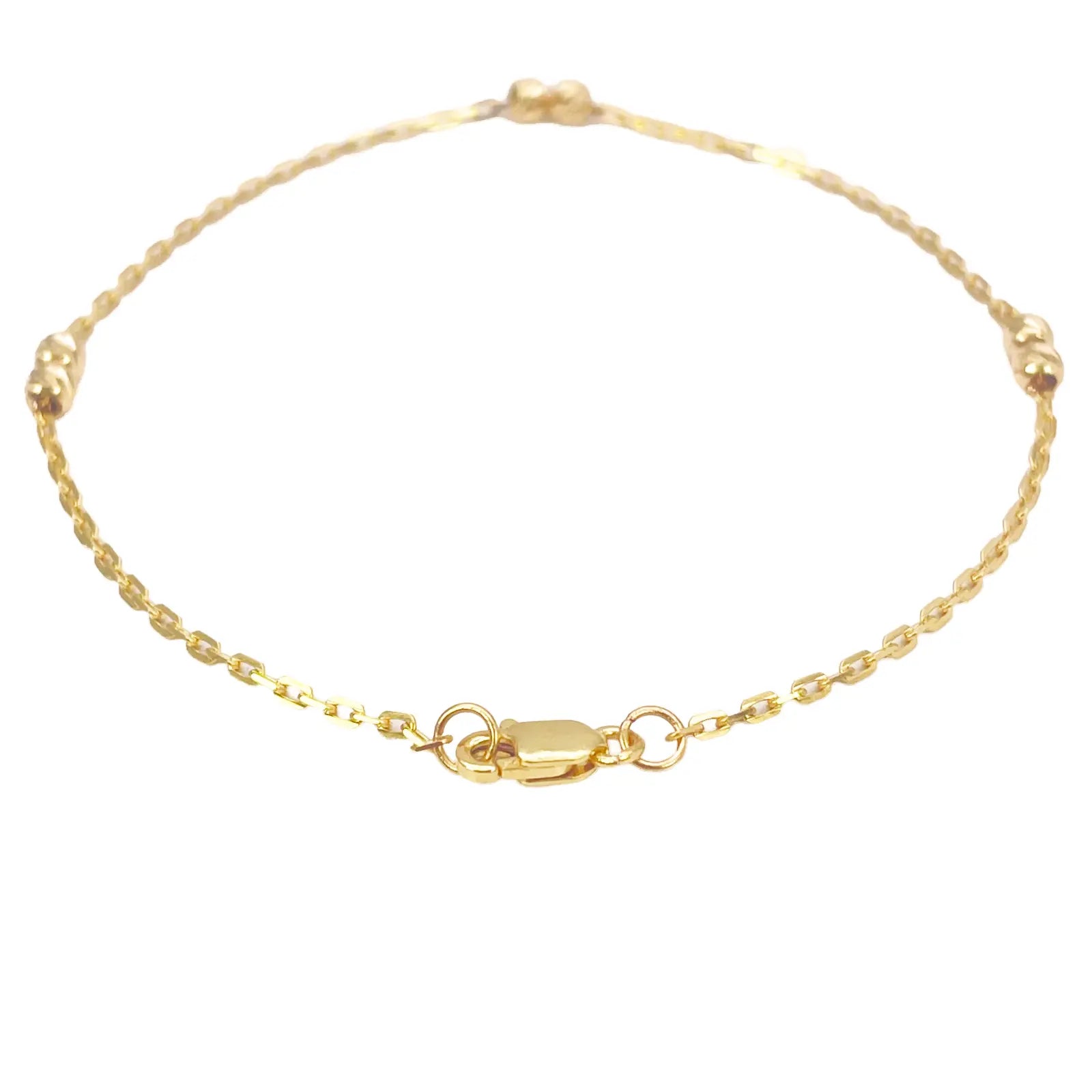 22ct Gold Beaded Bracelet Six Diamond Cut Beads Cable Chain 7 Inches 2.9mm Width 