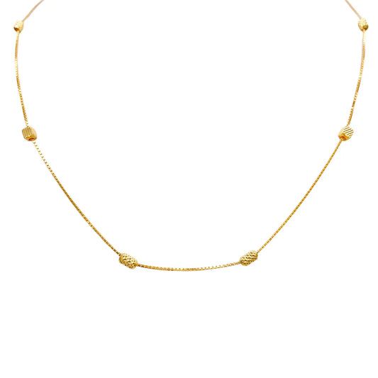 22ct Gold Beaded Necklace Diamond Cut Cube & Rounded Beads Box Chain 16 Inches 