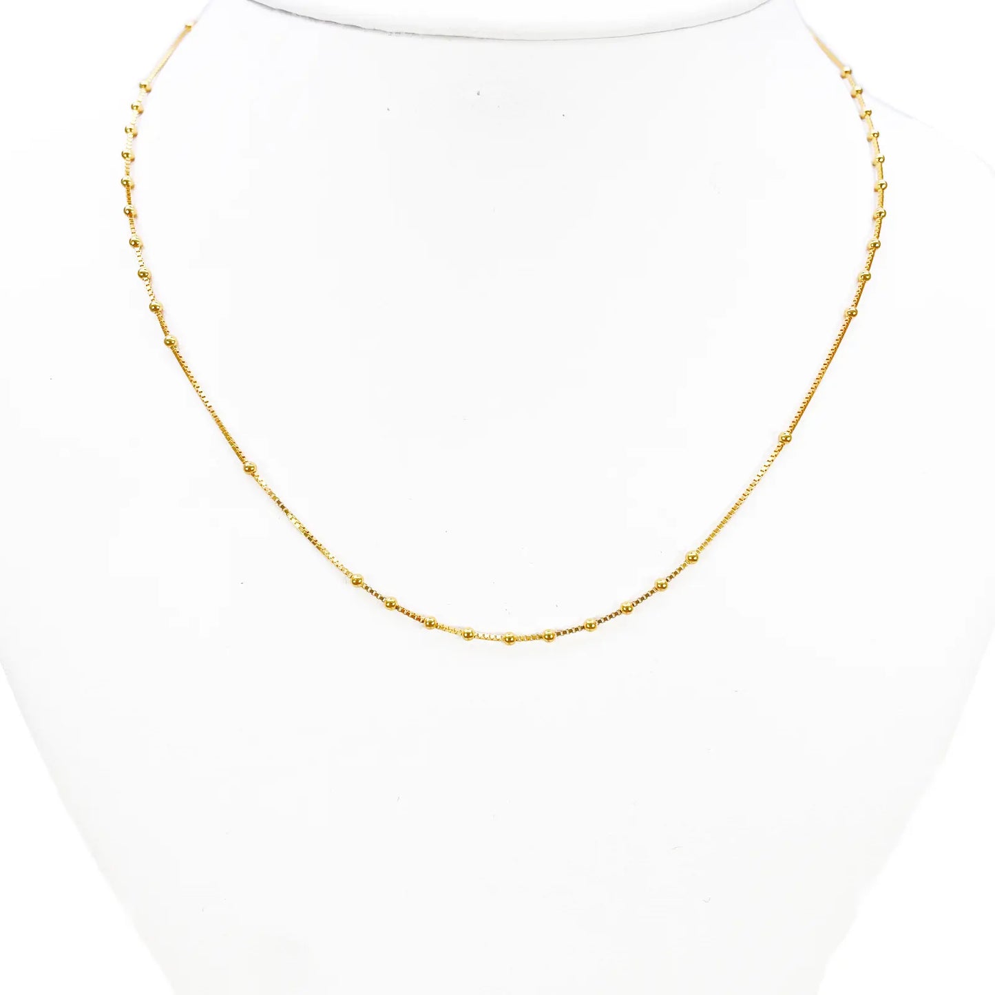 22ct Gold Beaded Necklace High Polished Round Beads Box Chain 16 Inches 