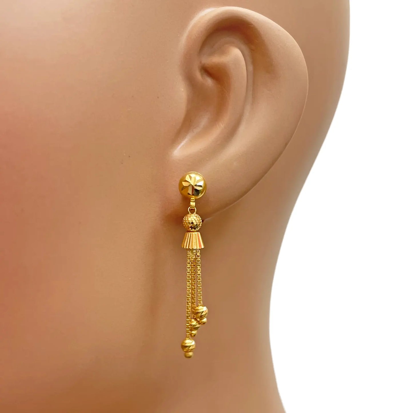 22ct Gold Beaded Tassel Layered Necklace & Earring Sparkly Diamond Cut Beads¬†