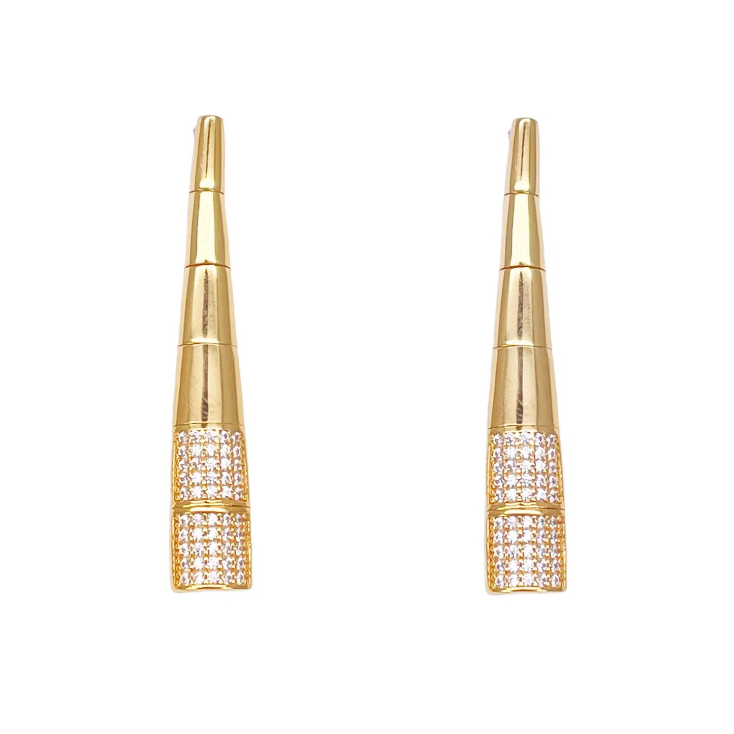 22ct Gold Cubic Zirconia Drop Earrings High Polished Studs 1.5 Inches 6.7mm Width 
