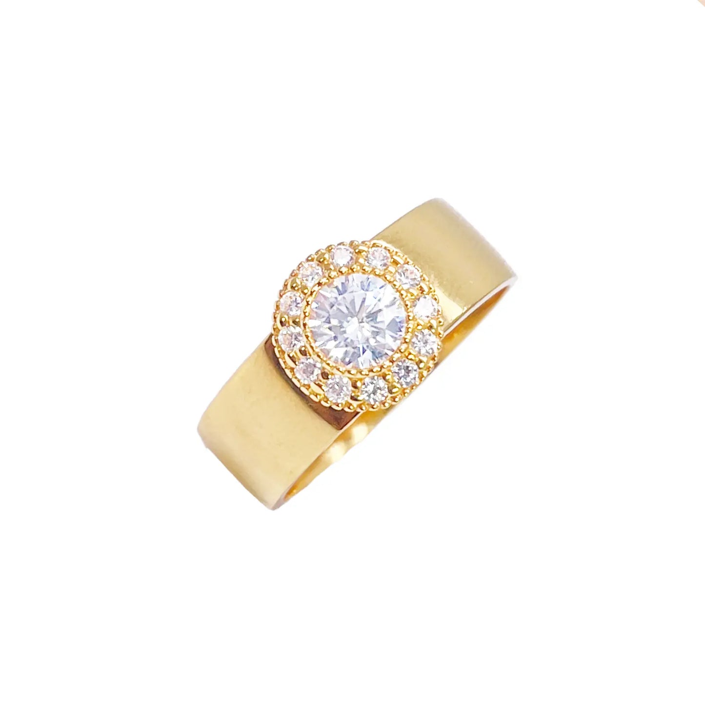 22ct Gold Cubic Zirconia Halo Ring High Polished 8.6mm Width 