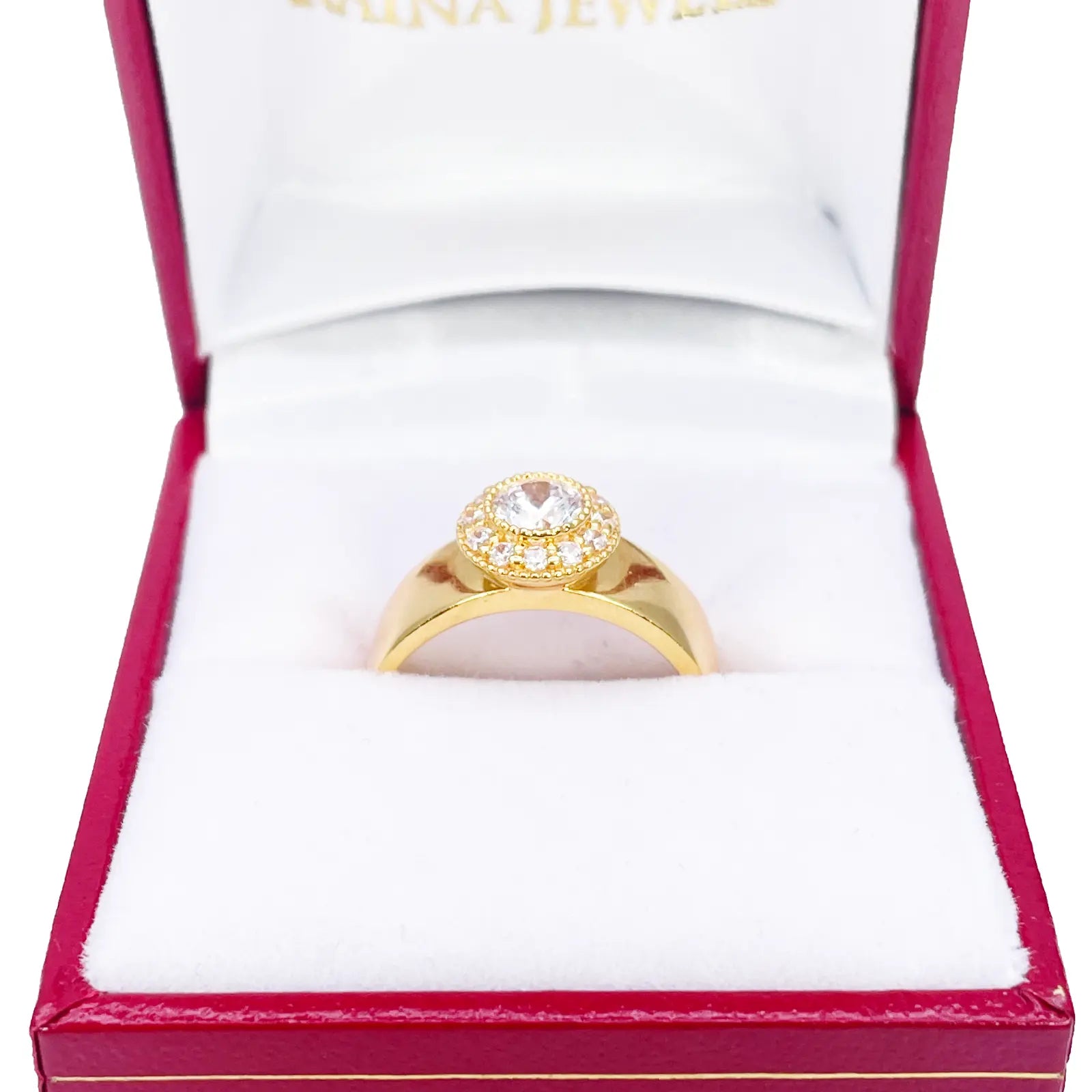 22ct Gold Cubic Zirconia Halo Ring High Polished 8.6mm Width 