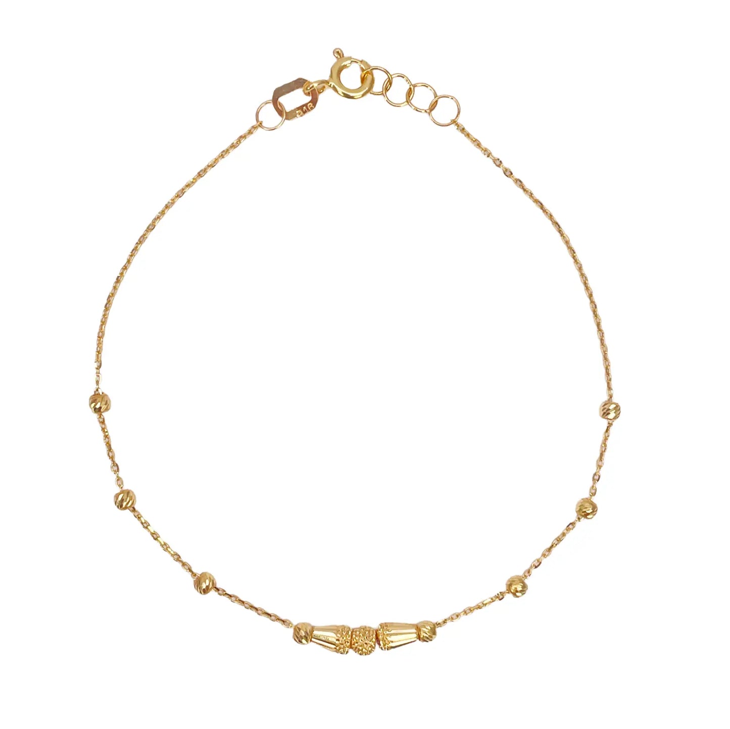22ct Gold Diamond Cut Textured Beads Cable Chain Bracelet 7 Inches¬†