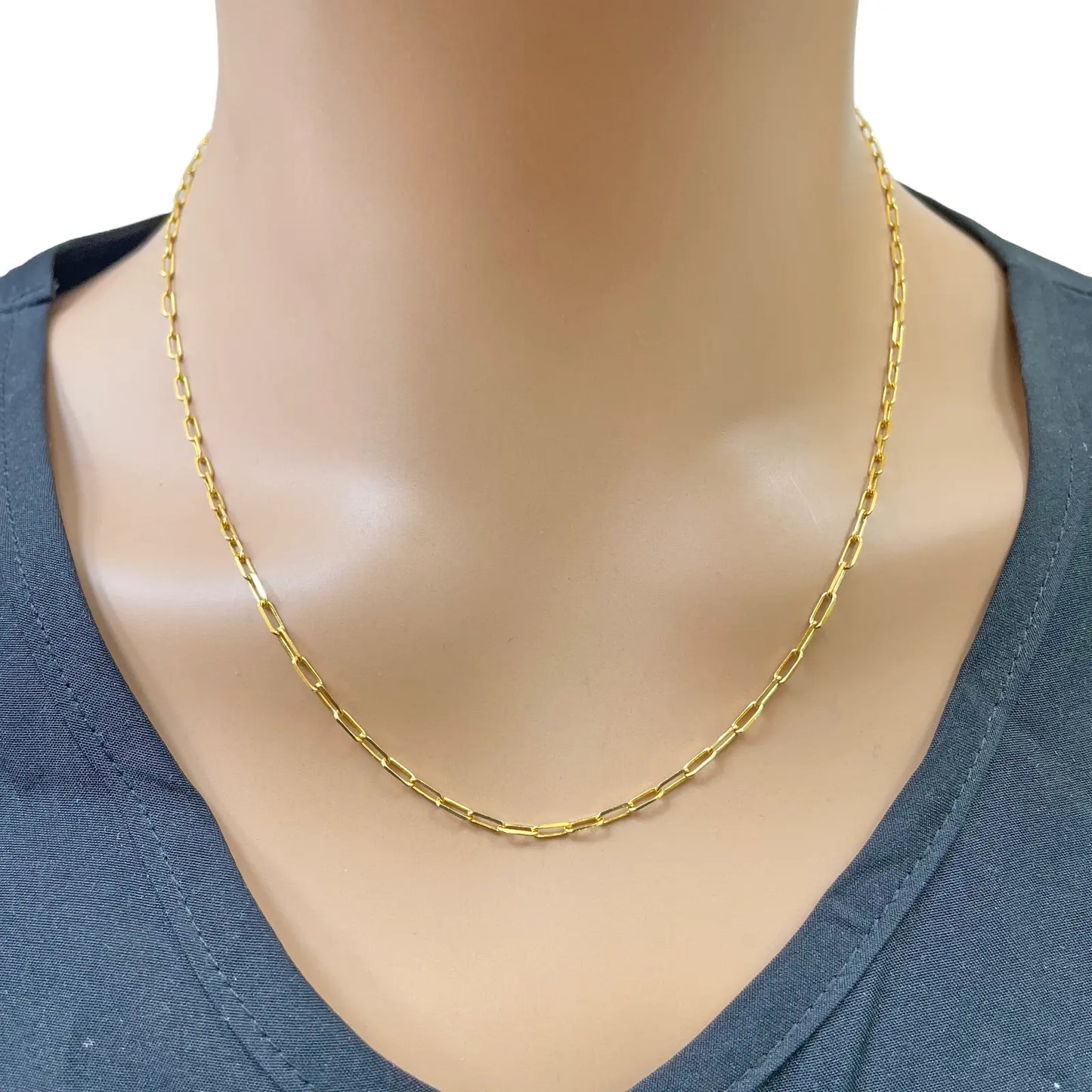 22ct Gold Paper Clip Link Necklace High Polished 19 Inches 2mm Wide 