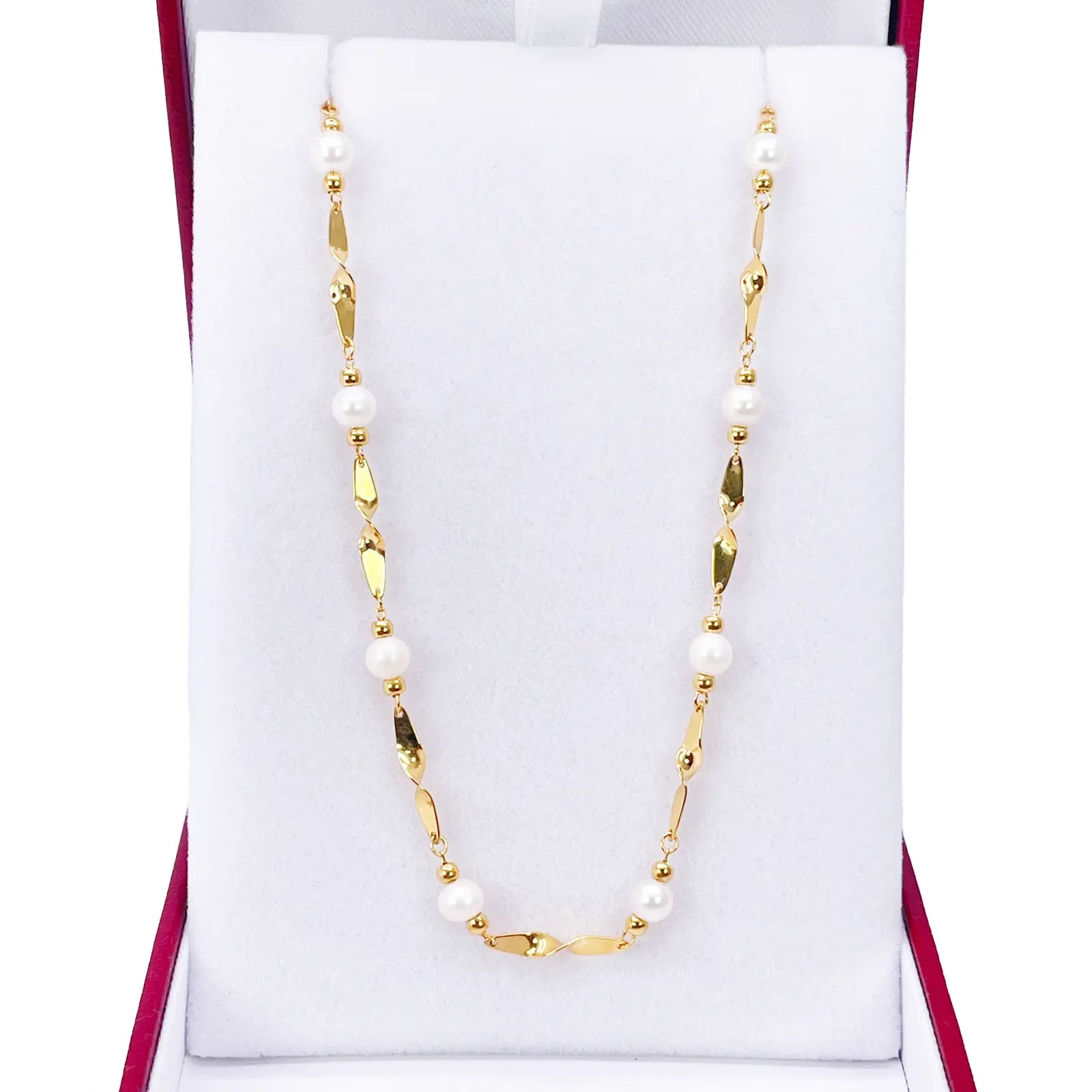 22ct Gold Pearl Necklace High Polished Twisted Link Freshwater Pearl Chain 16 inches 