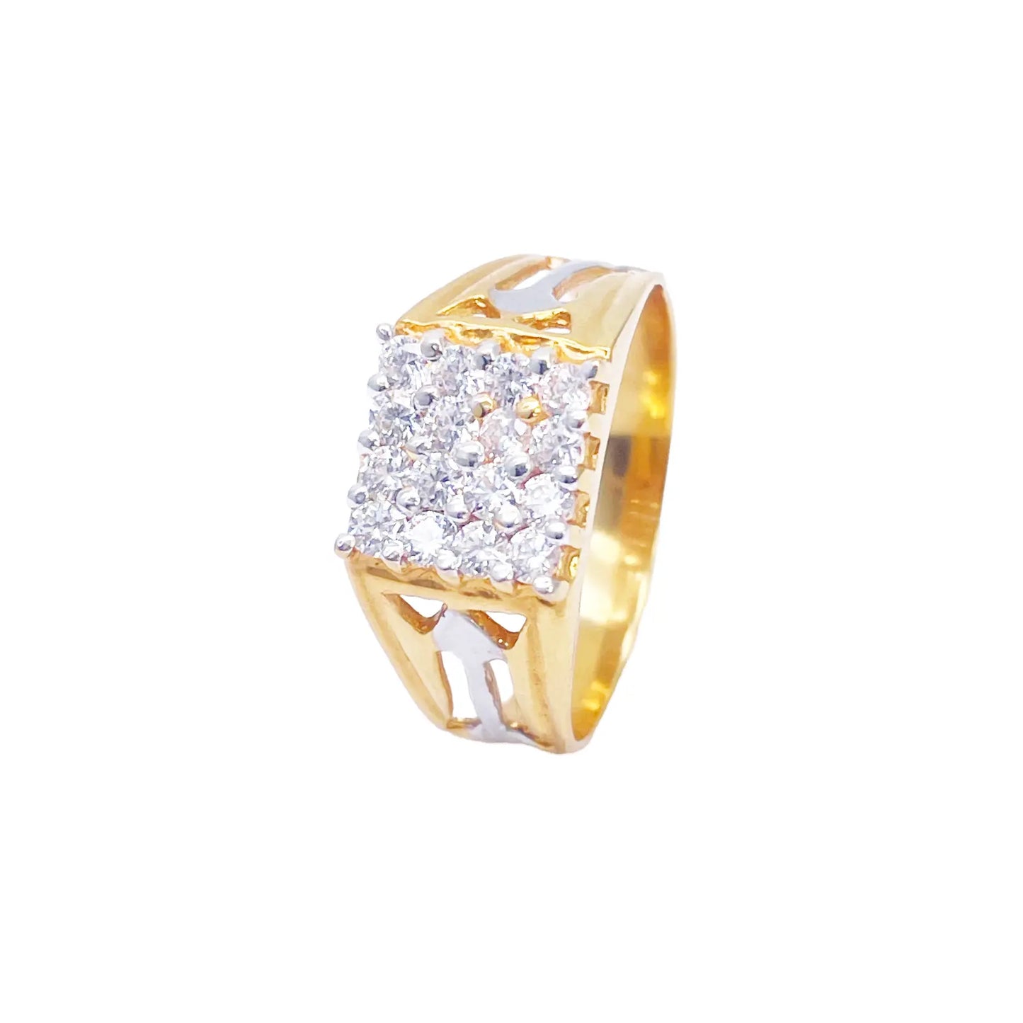 22ct Gold Square Cubic Zirconia Signet High Polished Two-Tone Men's Ring 9.5mm Width 