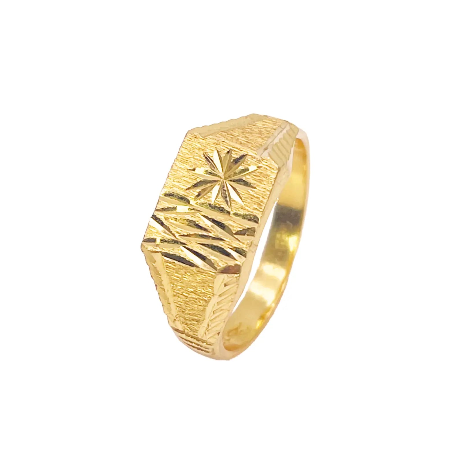 22ct Gold Square Signet Textured & High Polished Diamond Cut Ring 8.4mm Width 