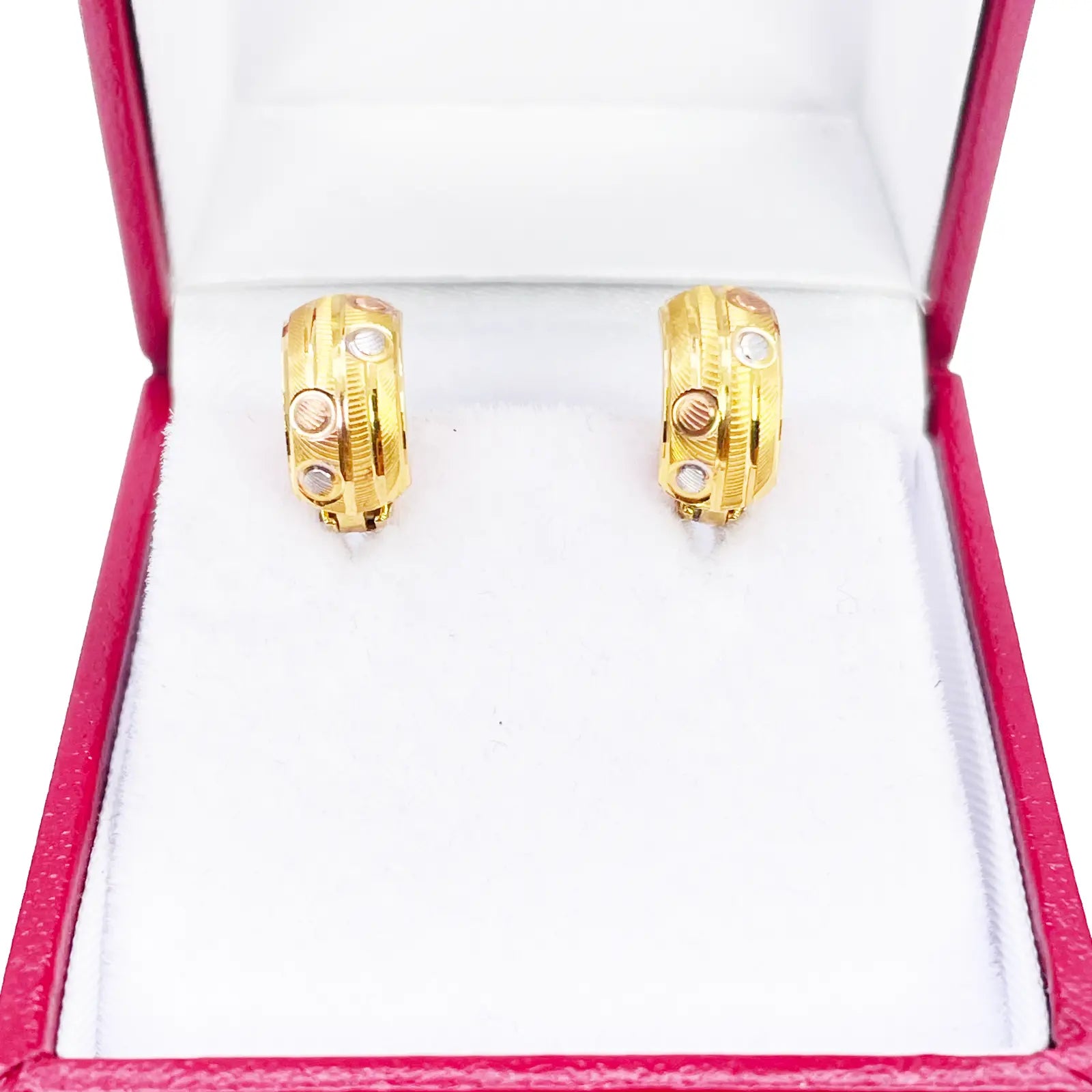 22ct Gold Triple-Tone Huggies Hoop Earrings Diameter 7 mm 