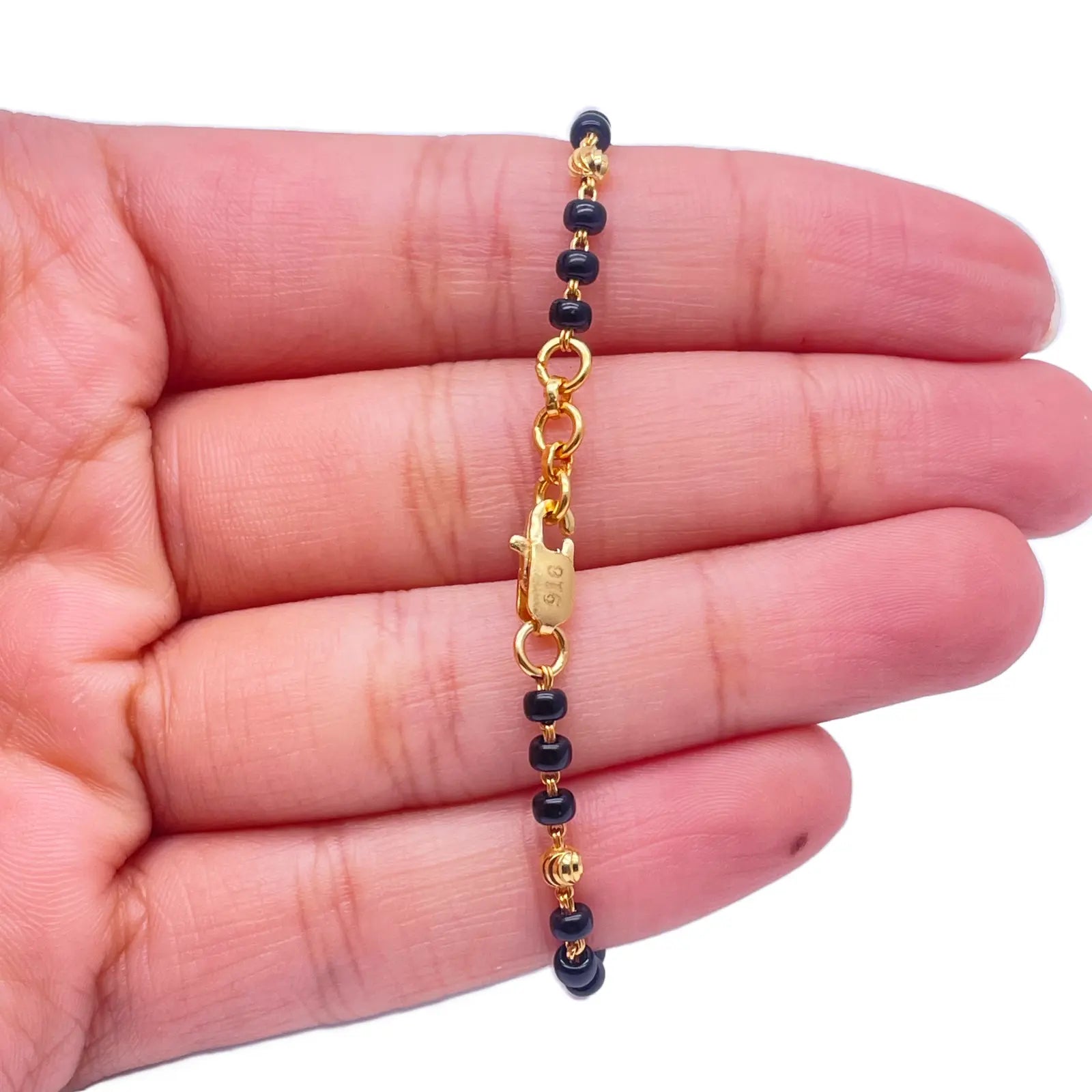 22ct Yellow Gold Children's Bracelet Black & Gold Beads (Maniya/Manka/Nazariya)  Gold Beads Children's Bracelet, 22ct Yellow Gold Bracelet, Black