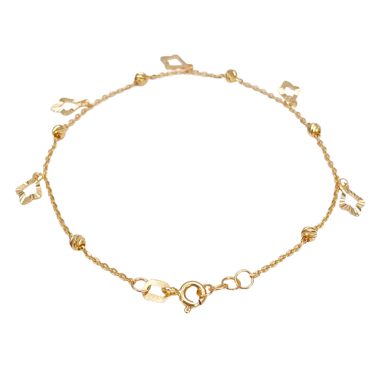 22ct Yellow Gold Diamond Cut Charm & Bead Cable Chain Bracelet 7 Inches¬†