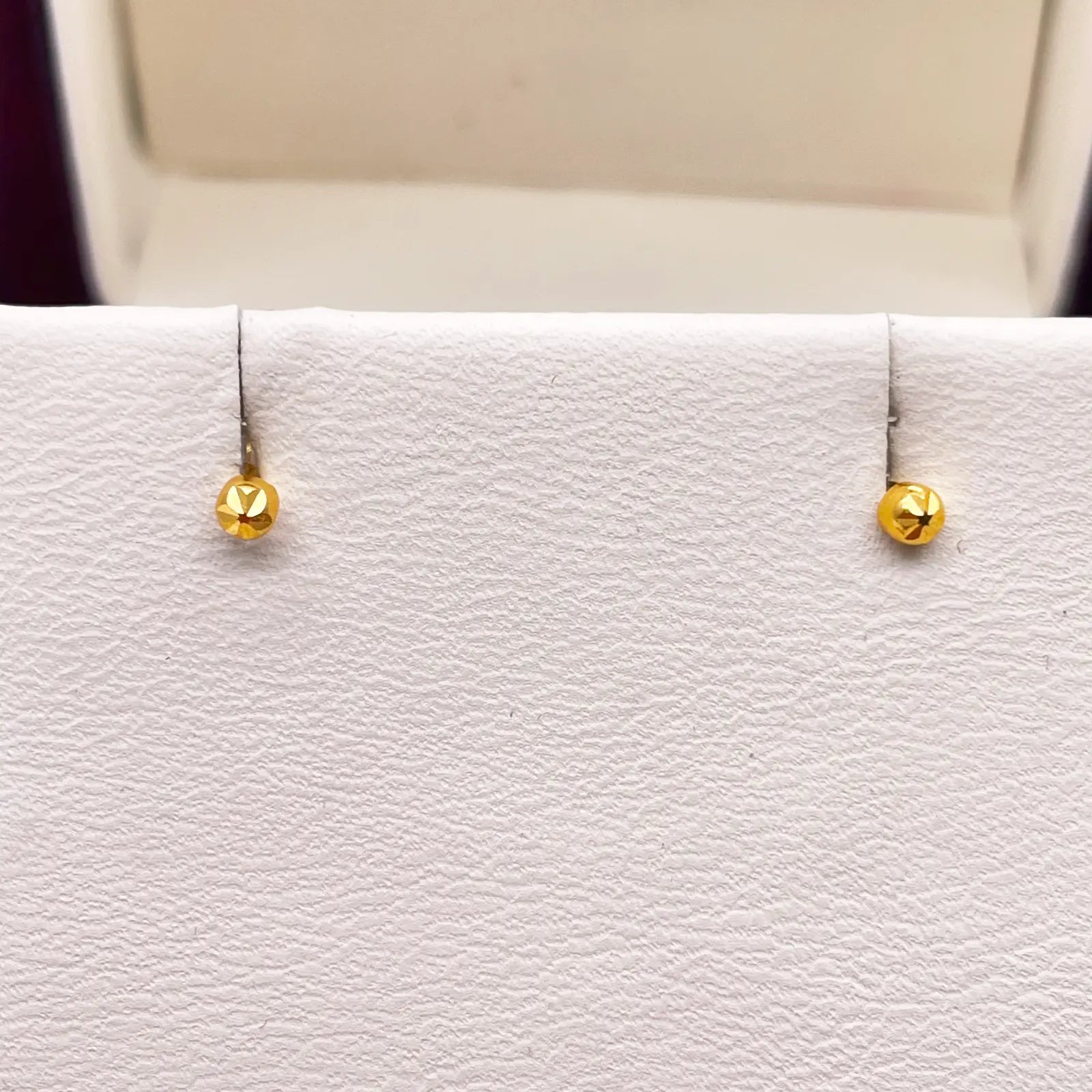 22ct Yellow Gold Diamond Cut Flower Tiny Round Ball Children's Earrings 2.2mm 