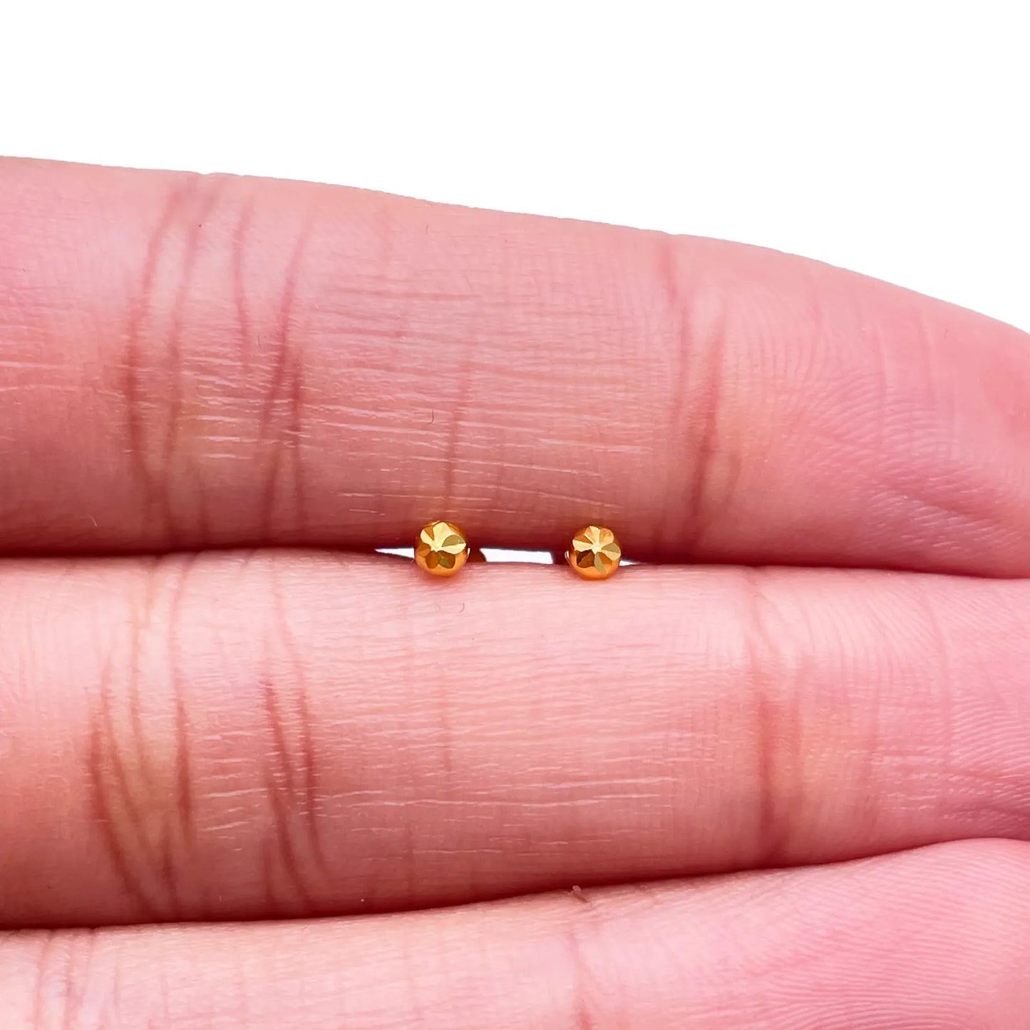 22ct Yellow Gold Diamond Cut Flower Tiny Round Ball Children's Earrings 2.2mm 