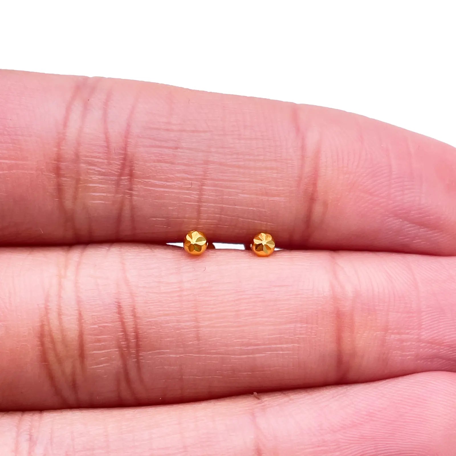 22ct Yellow Gold Diamond Cut Flower Tiny Round Ball Children's Earrings 2.2mm 
