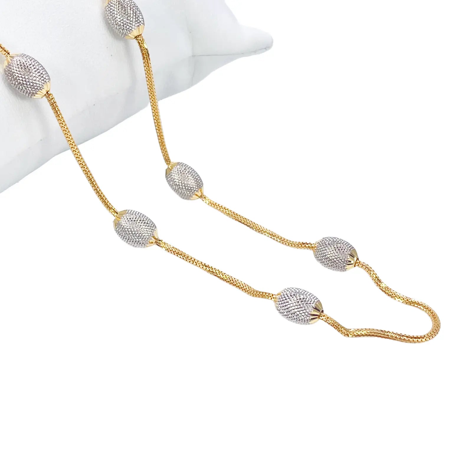 22ct Yellow Gold Diamond Cut Two Tone Beaded Slip-On Necklace & Drop Earrings 