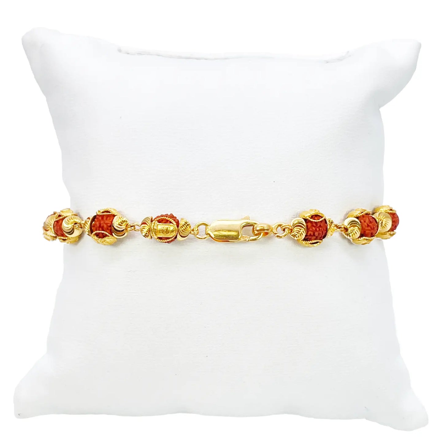 22ct Yellow Gold Diamond Cut Two-Tone Rudraksha Bracelet 8.8 Inches 7mm Width 