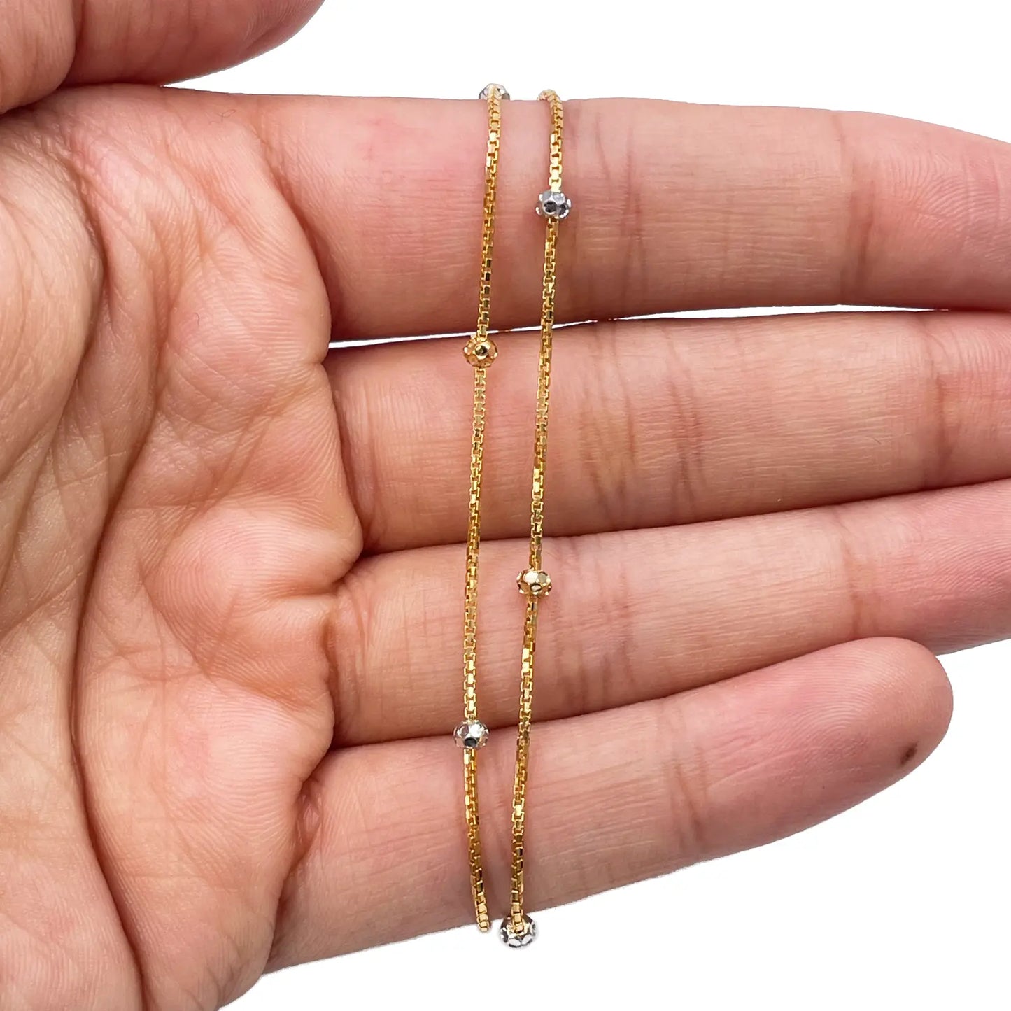 22ct Yellow Gold Double Layered Chain With Two-Tone Diamond Cut Beads Bracelet 