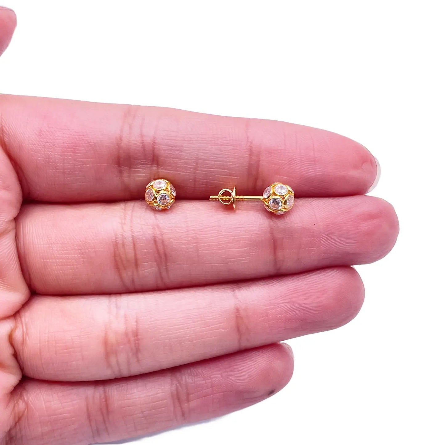 22ct Yellow Gold Fancy Sparkly Ball Earrings with Cubic Zirconia  Gold earring