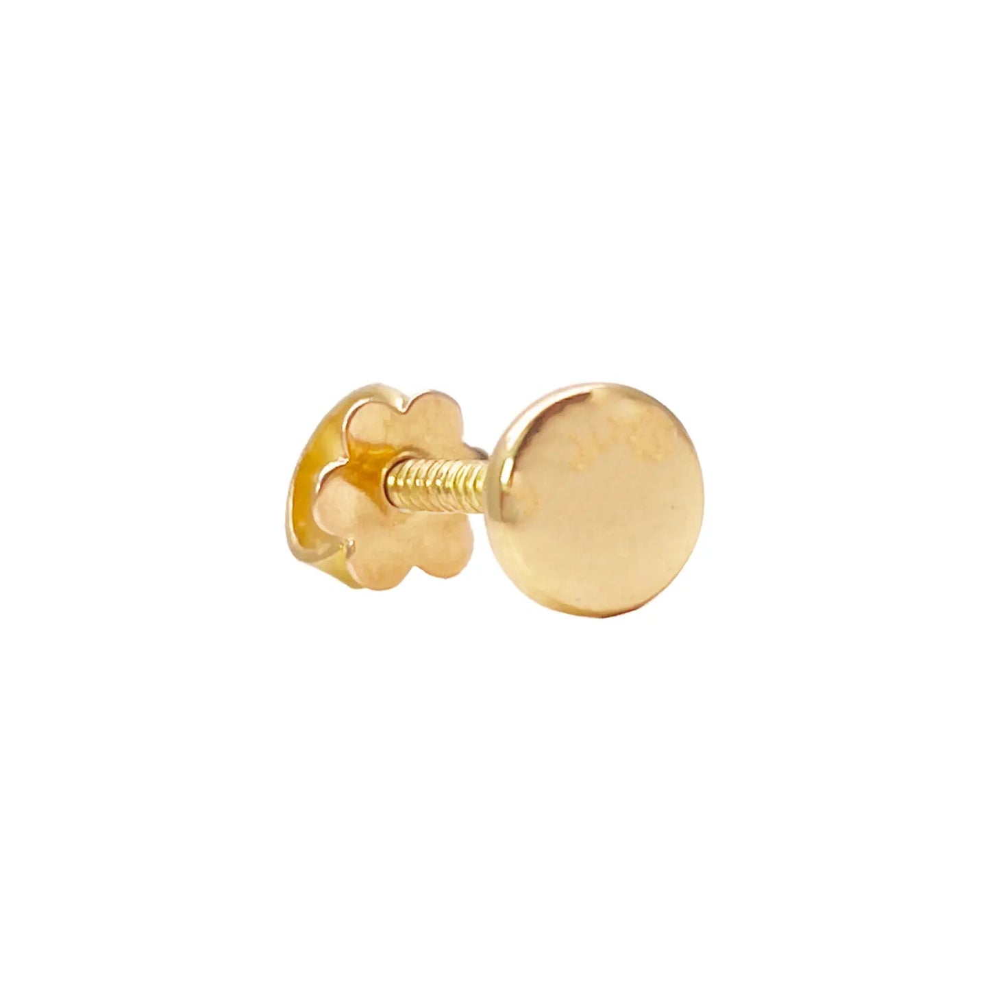 22ct Yellow Gold Handmade Unisex Flat Disk Tragus/Cartilage Single Stud Earring 