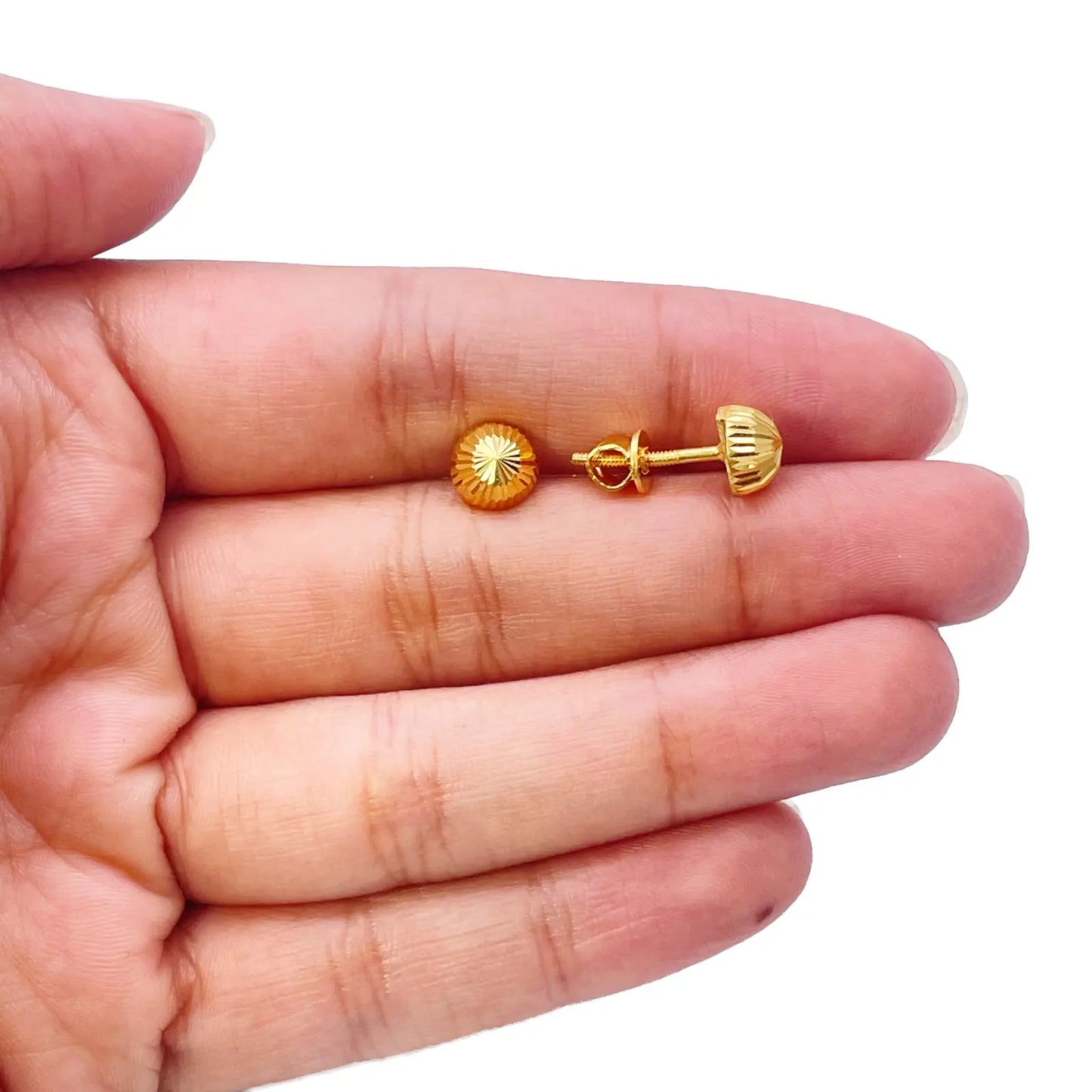 22ct Yellow Gold High Polished Diamond Cut Half Ball Stud Earrings 7mm  Gold earring