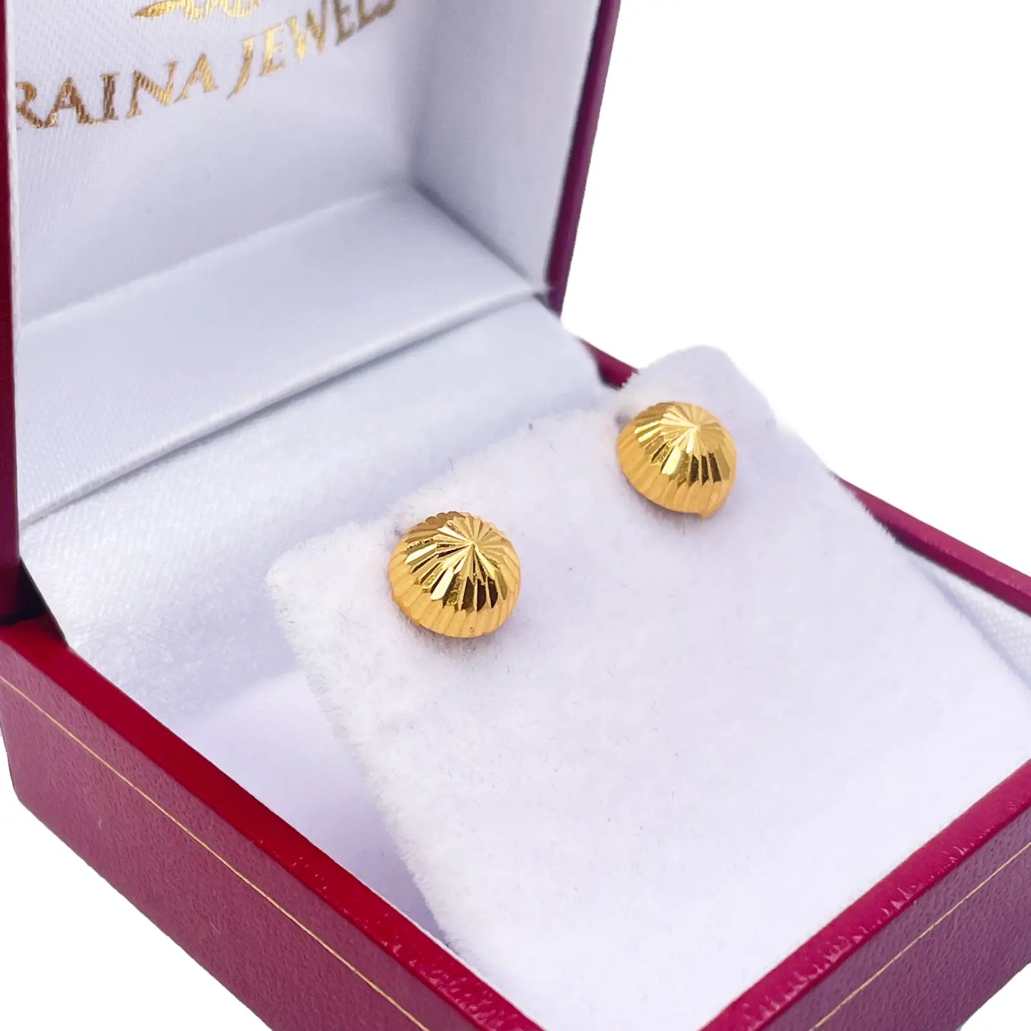 22ct Yellow Gold High Polished Diamond Cut Half Ball Stud Earrings 7mm  Gold earring