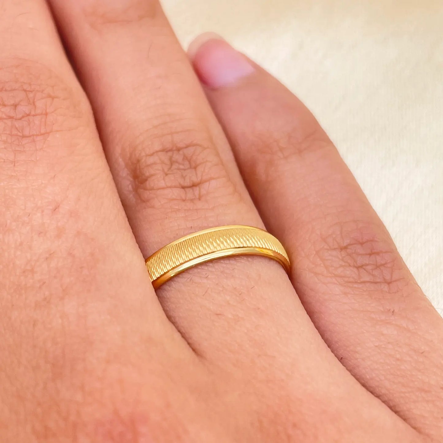 22ct Yellow Gold High Polished & Textured Men's Wedding Band 3.5mm  Gold Ring