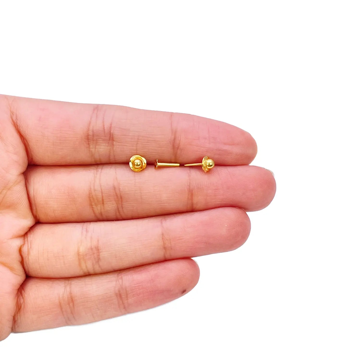 22ct Yellow Gold Plain High Polished Diamond Cut Rose Children's Stud Earrings 4.5mm Length 