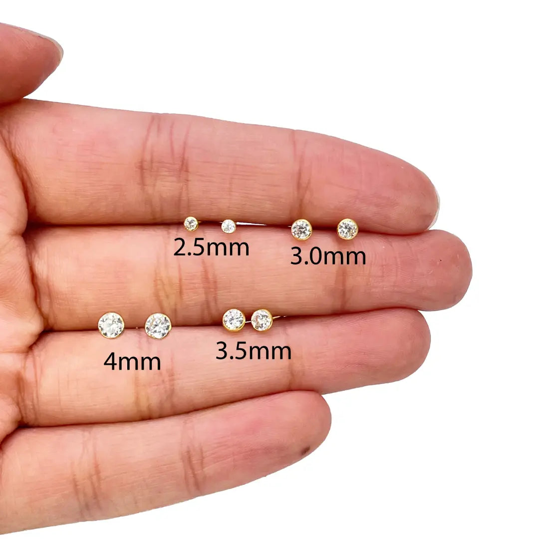 22ct Yellow Gold Round Bezel Children's Stud Earrings 2.5-4.5mm - Raina Jewels