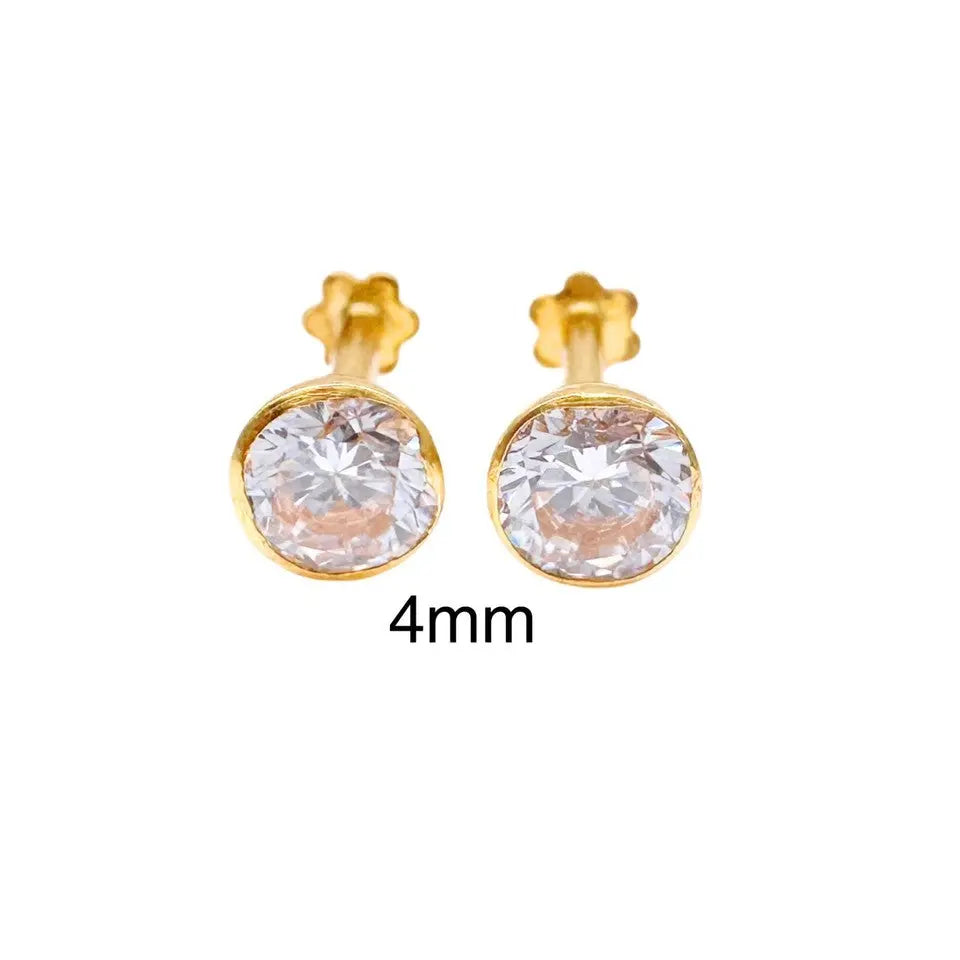 22ct Yellow Gold Round Bezel Children's Stud Earrings 2.5-4.5mm - Raina Jewels
