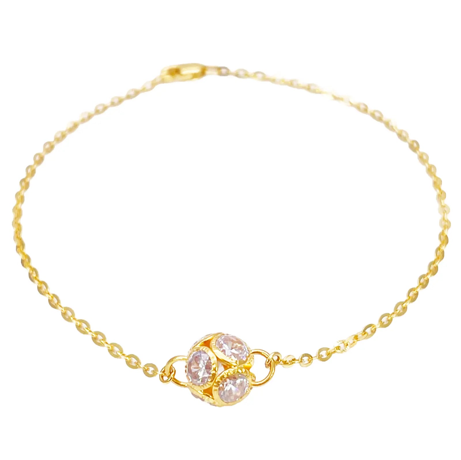22ct Yellow Gold Single Cubic Zirconia Sparkly Glitter Ball Ladies Bracelet 7 Inches 