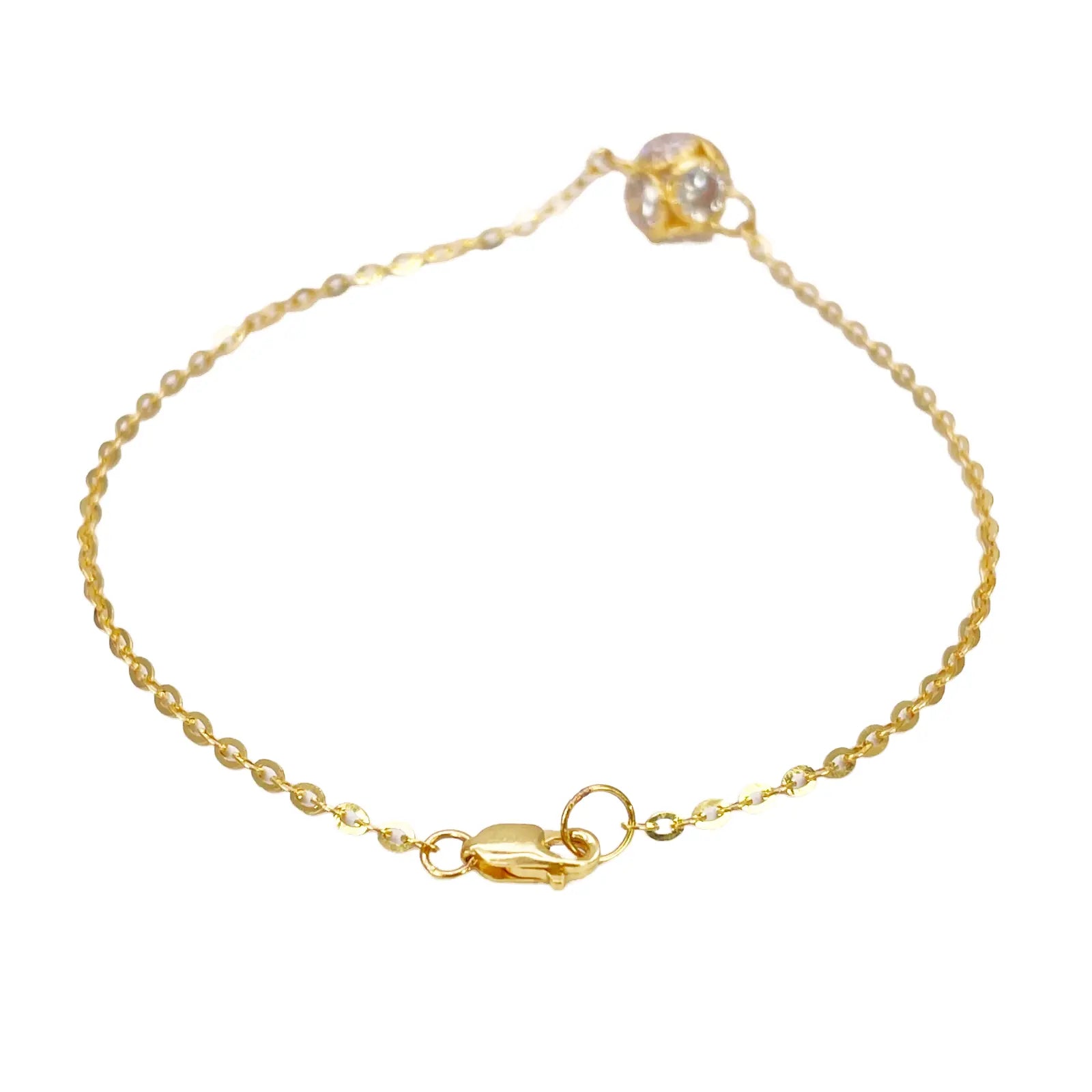 22ct Yellow Gold Single Cubic Zirconia Sparkly Glitter Ball Ladies Bracelet 7 Inches 