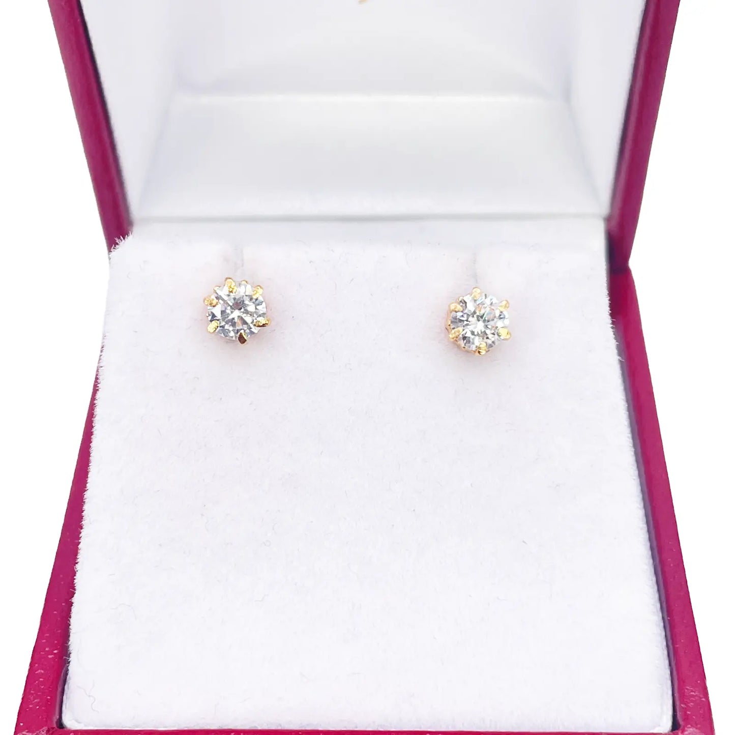 22ct Yellow Gold Six Claw Round Cubic Zirconia Stud Earrings 4mm 