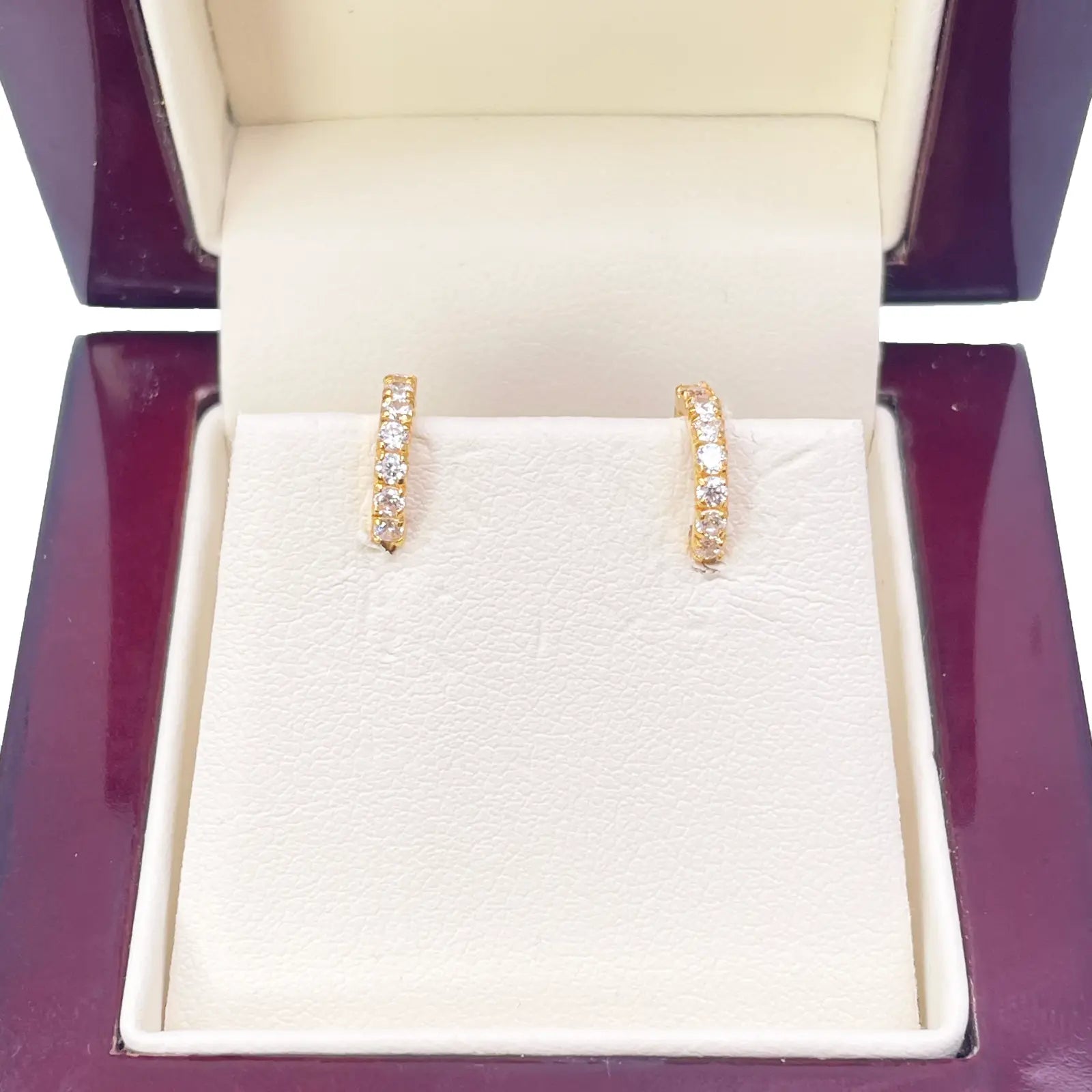 22ct Yellow Gold Small Sparkly Cubic Zirconia Hoop Huggie Children's Earrings 11mm Length 