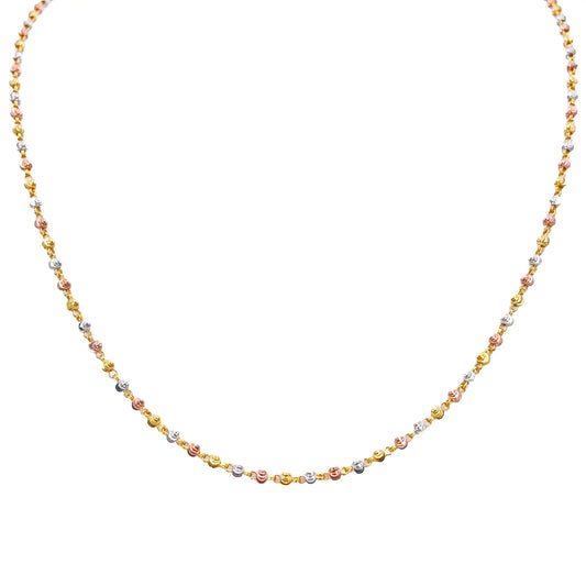 22ct Yellow Gold Tri-Colour Diamond Cut Ball Beaded Necklace 22 Inches 2.3 Width 