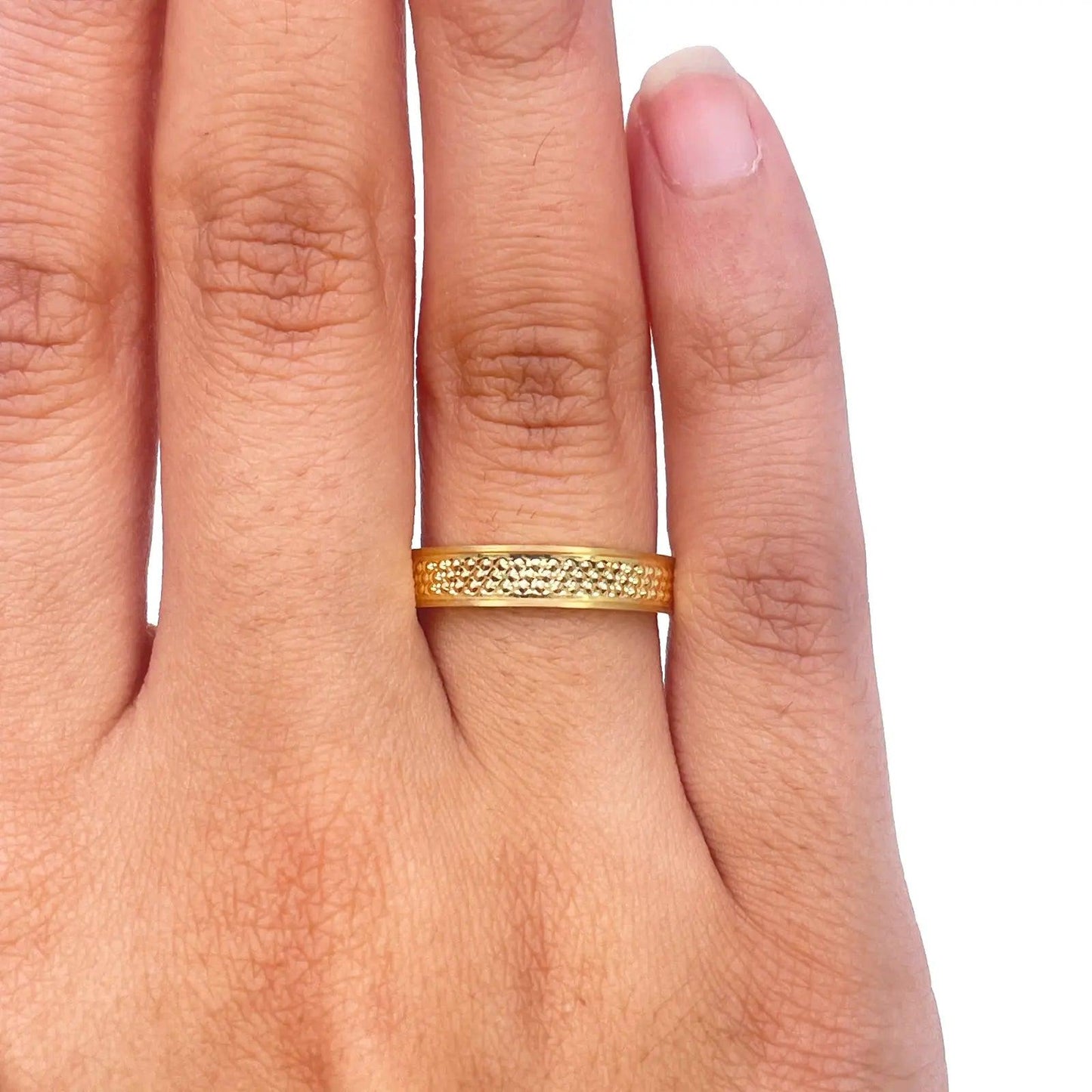 22ct Yellow Gold Unique Textured High Polished Women's Band 4mm 