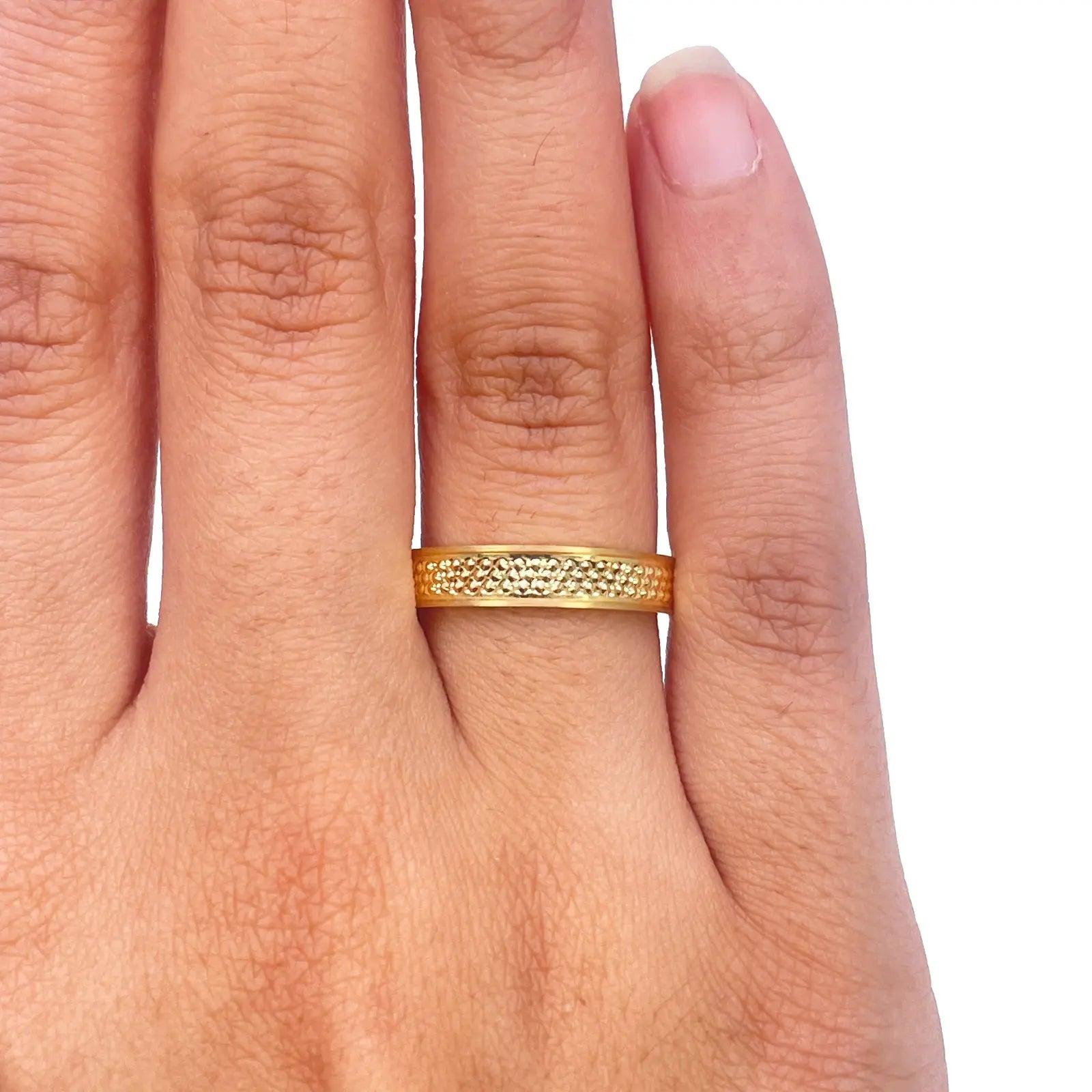 22ct Yellow Gold Unique Textured High Polished Women's Band 4mm 