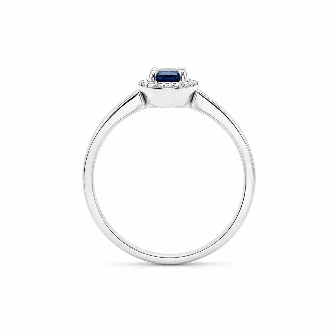 9ct White Gold Natural Blue Sapphire Oval Diamond Halo Ring 0.53ct